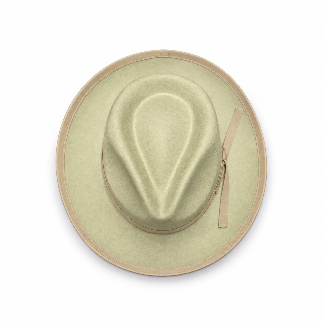 TENDI Sage Green Short-Brim Wool Felt Fedora Hat with Ribbon Bow