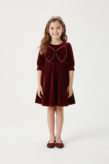 Maroon Velvet Frock With Maroon Buterfly