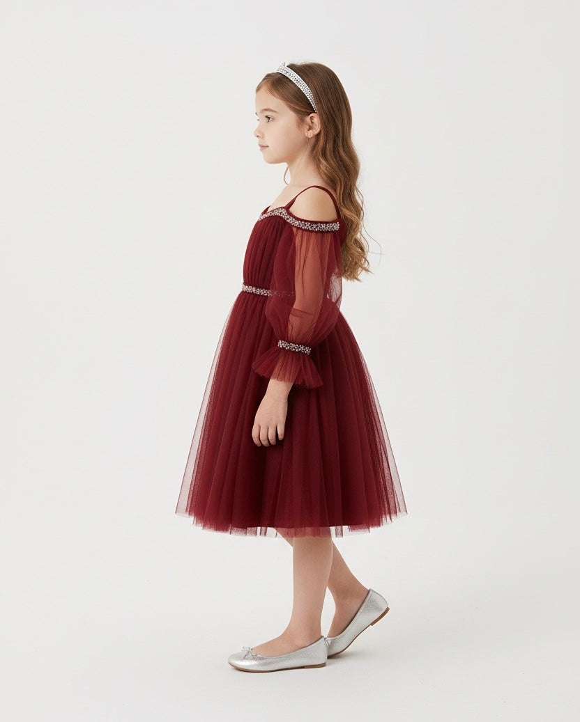 Maroon Velvet Shoulderless Frowk