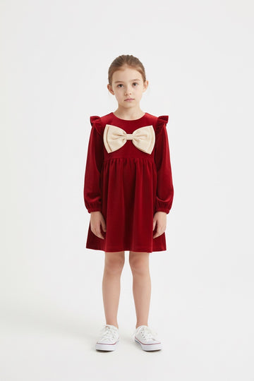 Maroon Velvet Frock With Buterfly