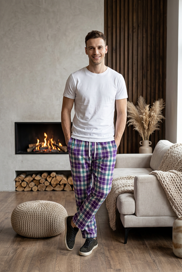 TENDI Cozy Cotton Lounge Pajama Pants – Plum Plaid