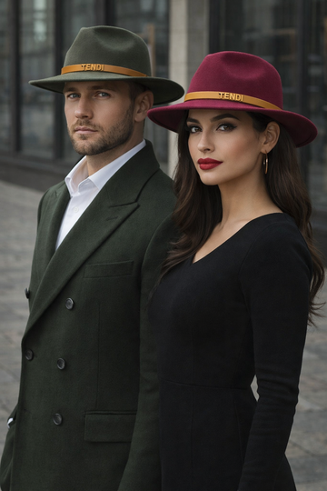 Wool Felt Fedora Hat Pack of 2 | Olive Green & Maroon   -  Hats for Power Couple