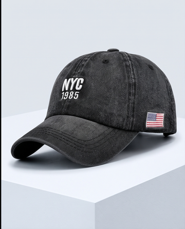 NYC Embroidered Grey Denim Baseball Cap