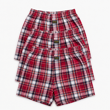 Crimson CheckUnisex Cotton Boxer Underwear 3-Pack
