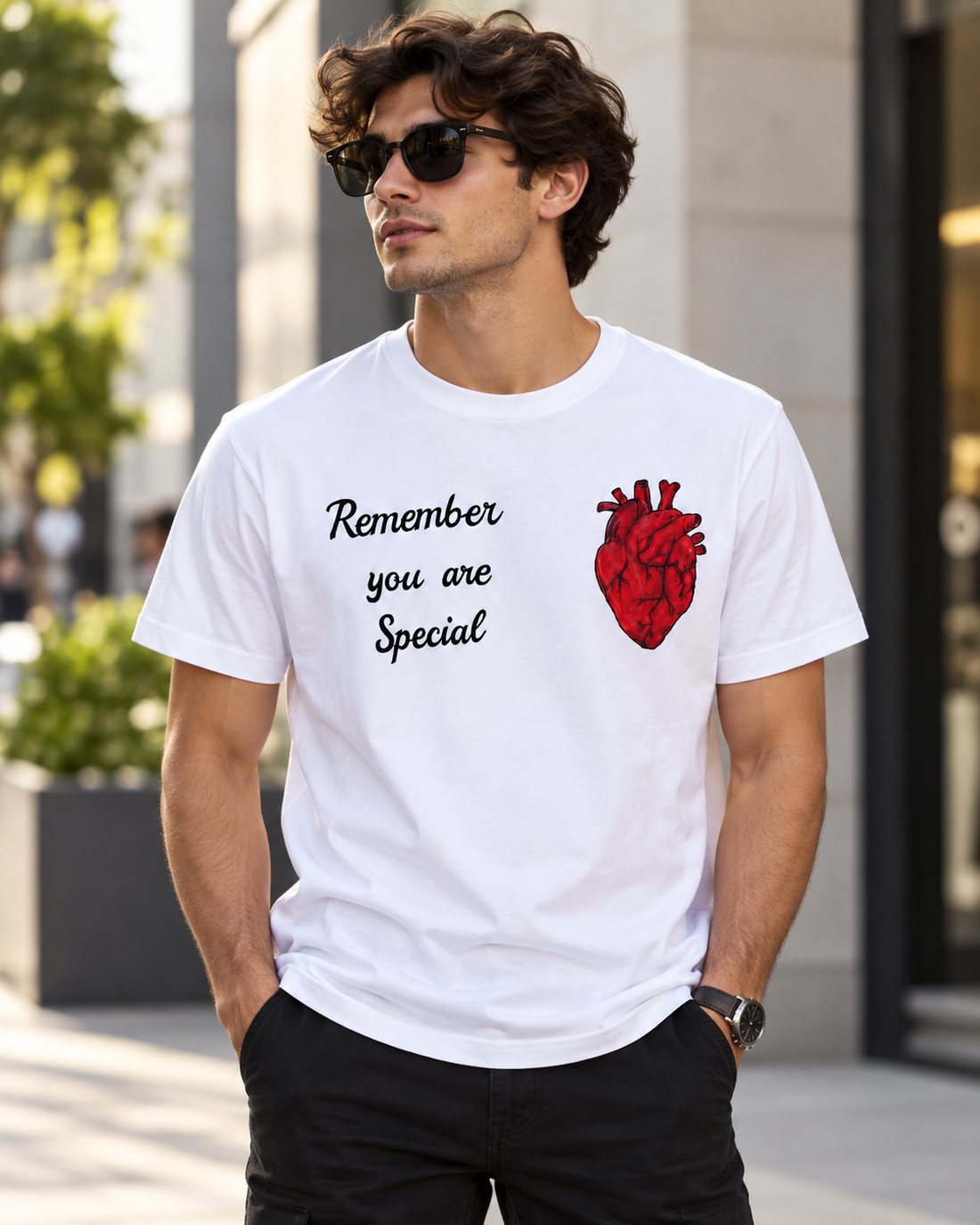 TENDI Hand-Painted Anatomical Heart Graphic T-Shirt – White Tee