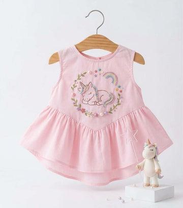 Hand-Embroidered Unicorn Frock – A Touch of Magic