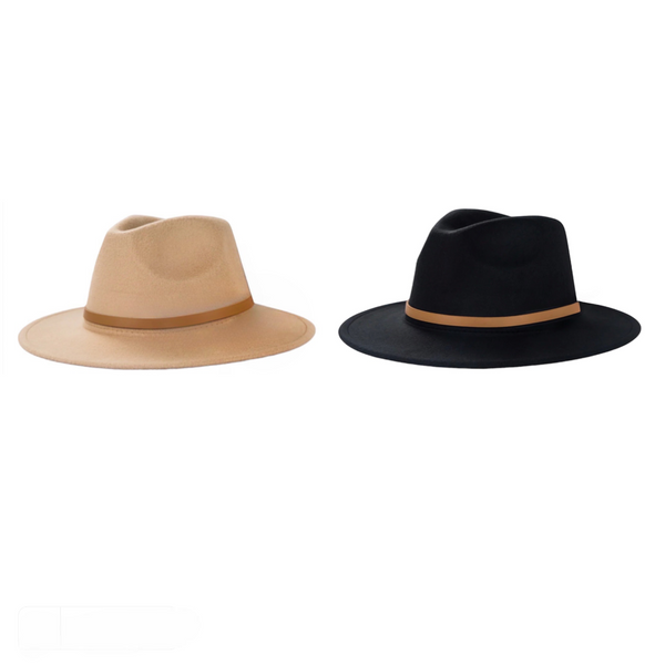 Tendi Wool Felt Fedora Hat Pack of 2 Black & Beige - Gentlemen Hat for Men & Women - Tendi
