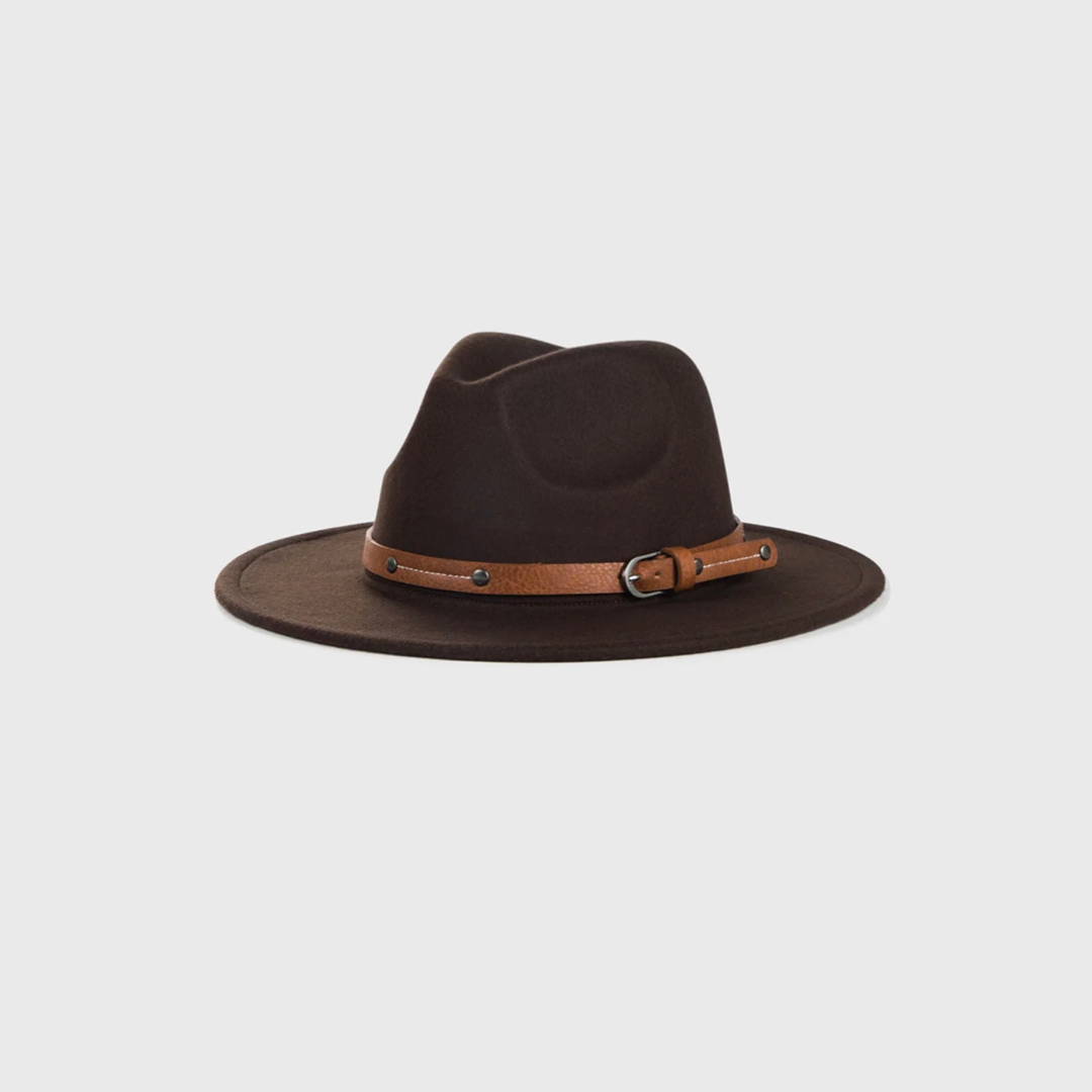 Tendi Wool Felt Fedora Hat Dark Brown - Gentlemen Hat for Men & Women - For Indoor Outdoor Parties - Tendi