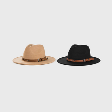 Tendi Wool Felt Fedora Hat Pack of 2 Beige & Black   - Gentlemen Hat for Men & Women