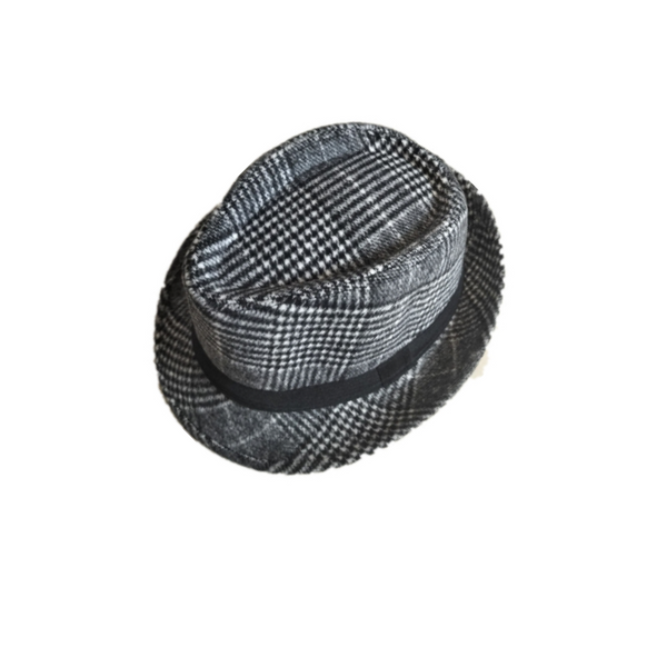 Tendi Checkered Trilby Felt Fedora Hat | British Style Fedora Hat Jazz Hat for Men & Women - For Indoor Outdoor Parties - Tendi