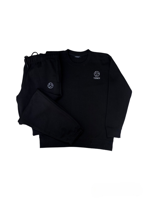 Black Fleece Sweat Set | Sweat Shirt + Sweat Trouser Pant | Winter - Tendi