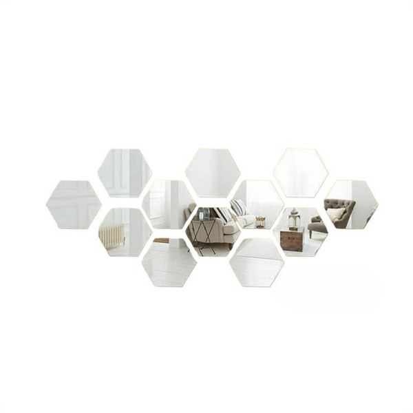 Hexagon Acrylic Silver Mirror Wall Decor | DIY Wall Art | Pack of 12 - Tendi