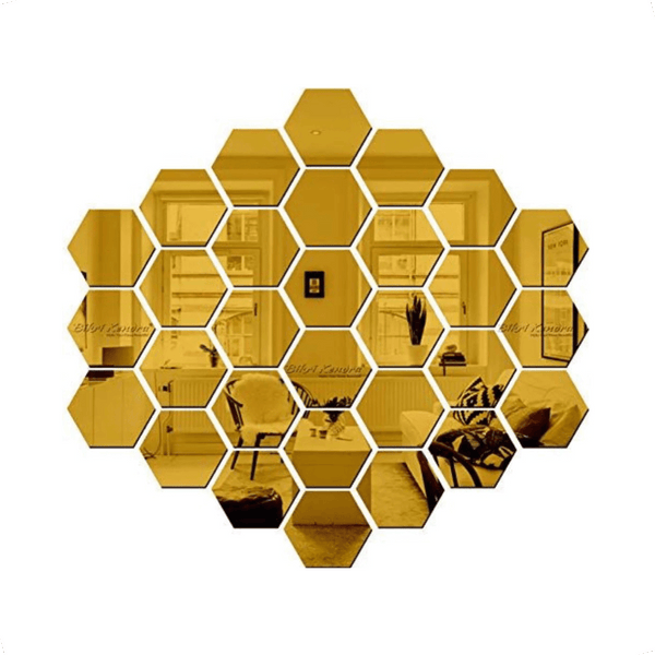 Hexagon Acrylic Golden Mirror Wall Decor | DIY Wall Art | Pack of 30 - Tendi